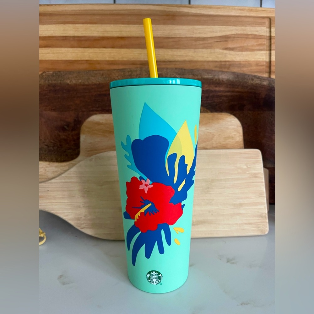 Starbucks NWT 2020 Hibiscus Stainless Steel 24 oz Tumbler Mint‎ Teal Matte Cup